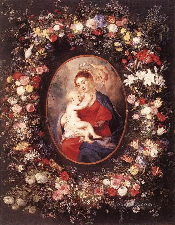 The Virgin and Child in a Garland of Baroque Peter Paul Rubens floral Oil Paintings